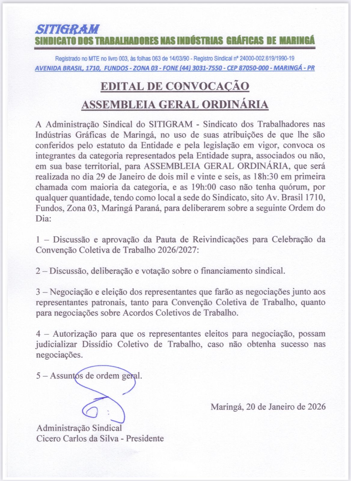 Assembleia Geral Ordinária - Edital de Convocação