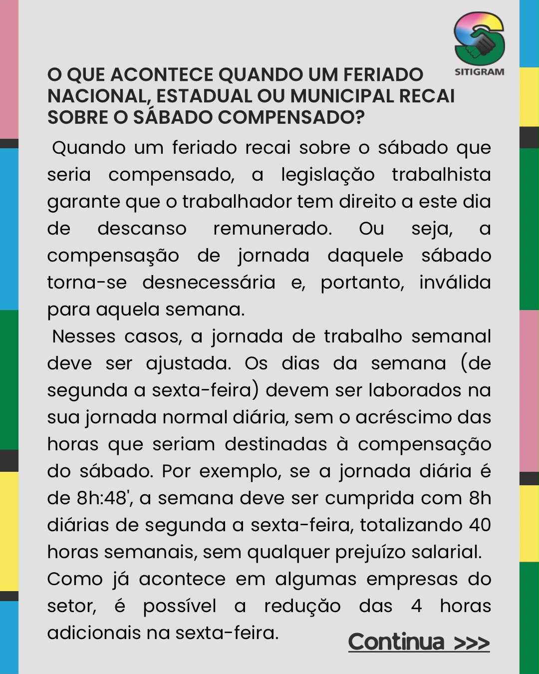 Comunicado de Feriado aos sábados